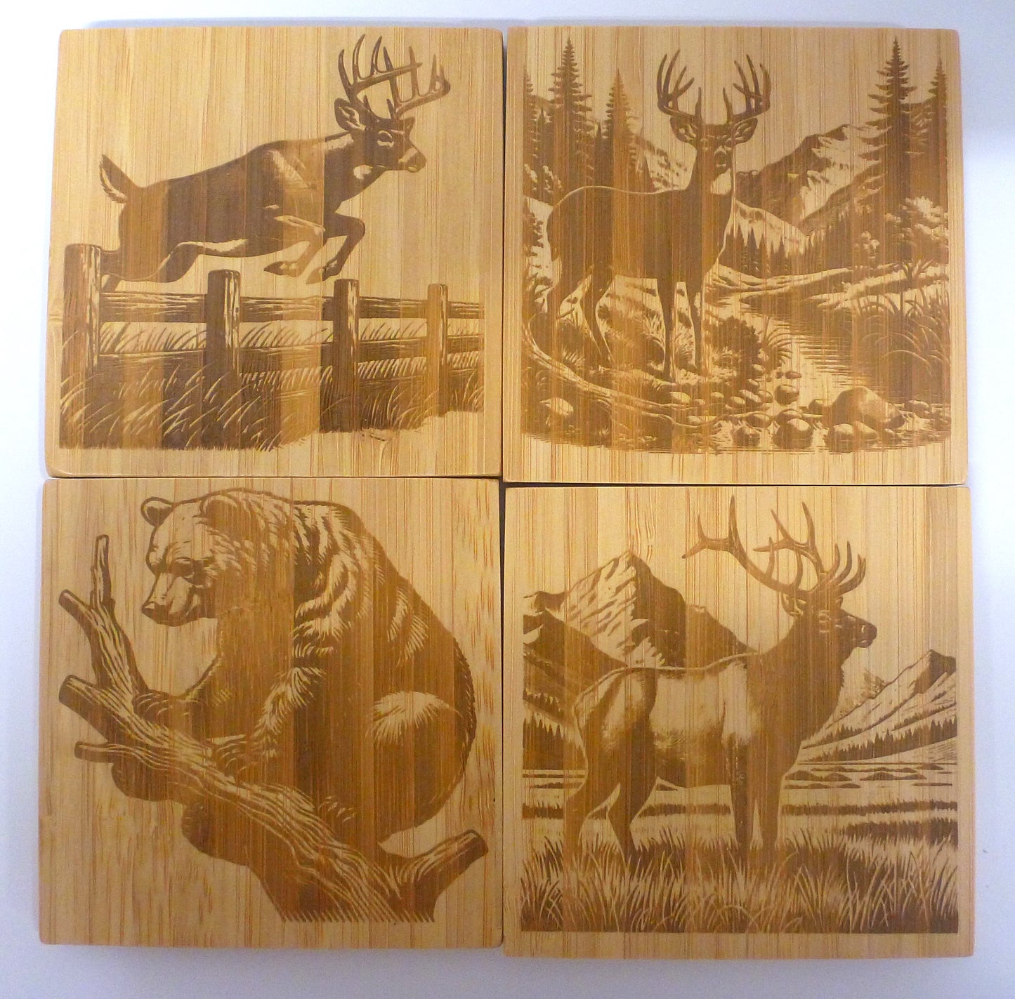 4 X 4 Bamboo Coasters with holder Outdoors